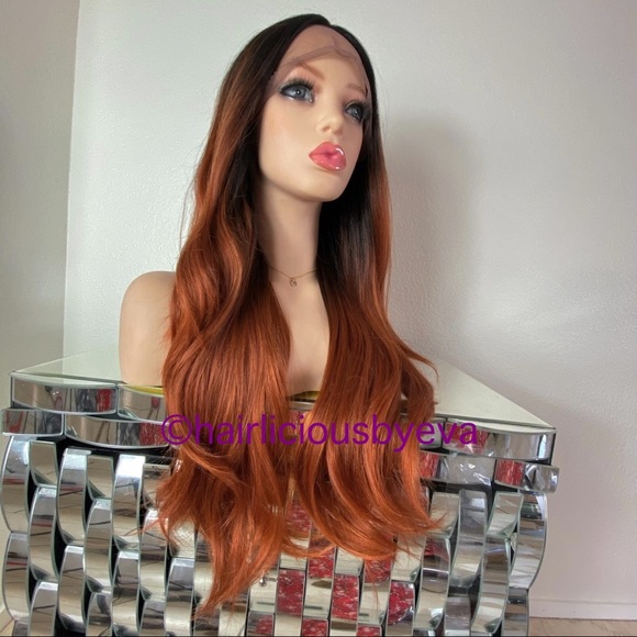 Orange wig ombré black lace front middle part